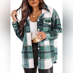 Green Plaid Oversized Button-Up Shacket